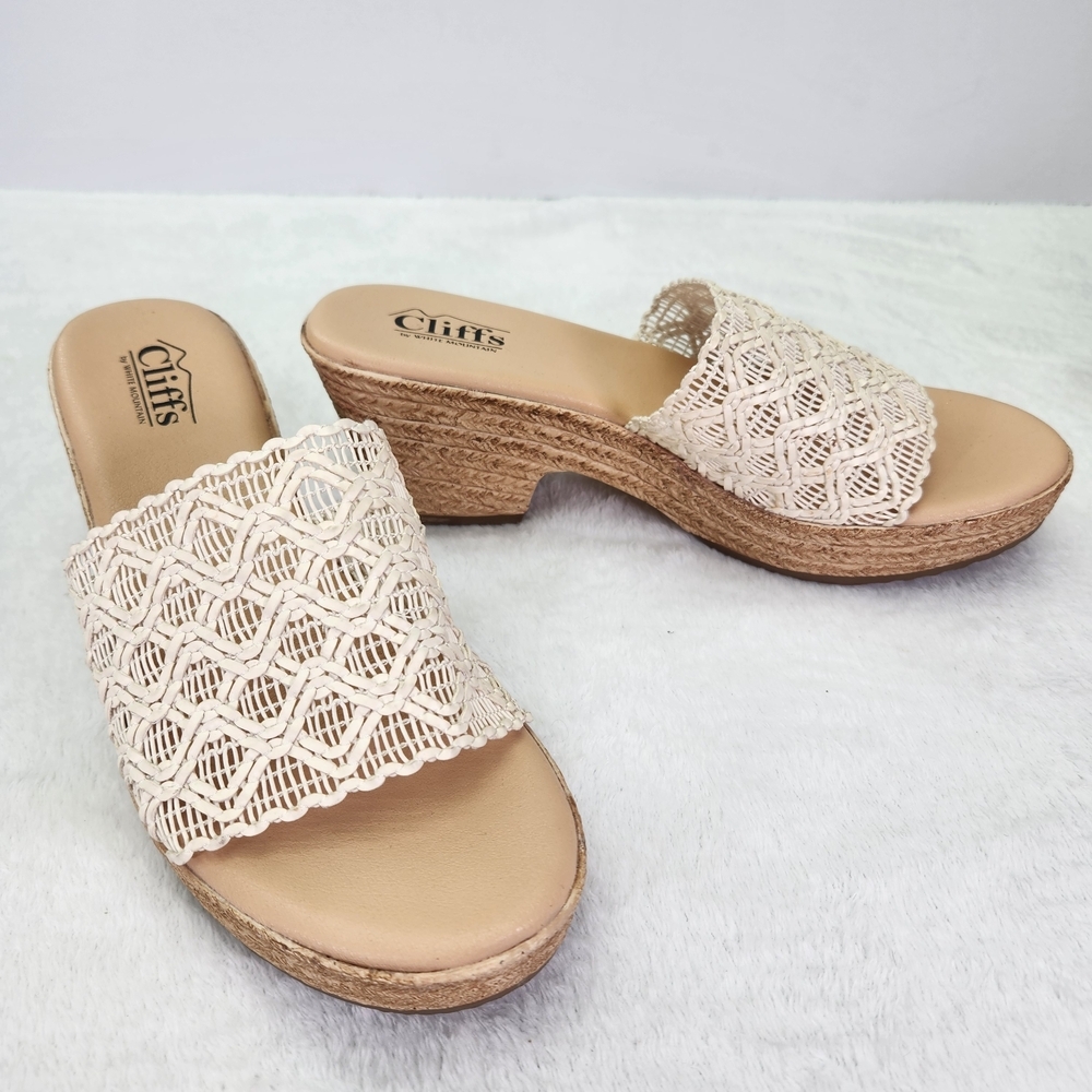 Cliffs by White Mountain Women's Cream Platform Woven Slide Sandals Size 9 - Picture 3 of 9